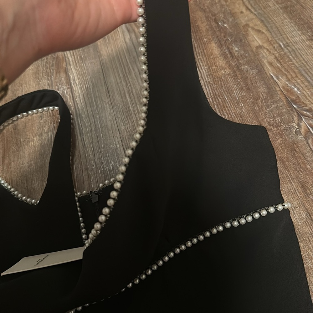 NWT NEW Amanda Uprichard Basilia Elegant Black Mini Dress Pearl Accents Small - Picture 9 of 11